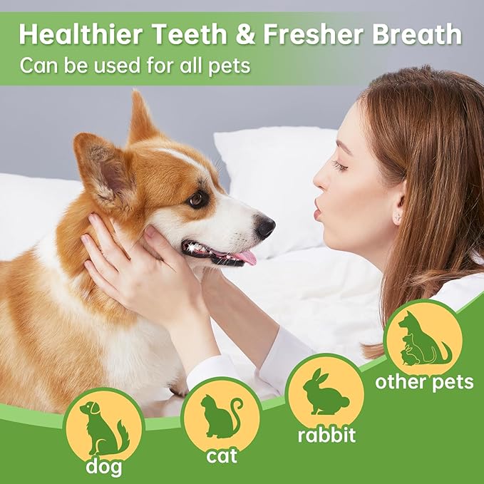 Teeth Cleaning for Dogs & Cats - Dental Care Finger Wipes to Remove Bad Breath - Pet Toothbrush Plaque and Tartar Remover - Tooth Brushing Kit (50 Count)