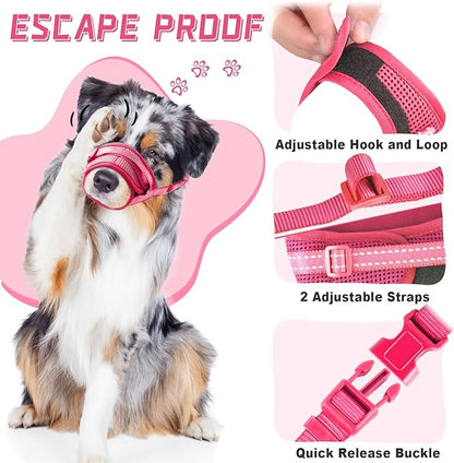 Dog Muzzle Soft Air Mesh Muzzle for Large Dogs, Adjustable Pet Muzzle for Small Medium Dogs to Drink Normally, Breathable Reflective Muzzle for Dogs to Prevent Biting Barking(Pink,XL-2)