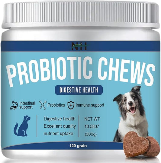 Probiotics for Dogs, Dog Digestive Support & Gas Relief, Dog Gut Health, Bad Breath, Allergies, Constipation, Diarrhea, Contains Probiotics, Prebiotics, Papaya Powder, Krill oi, 120 Chews for Dog