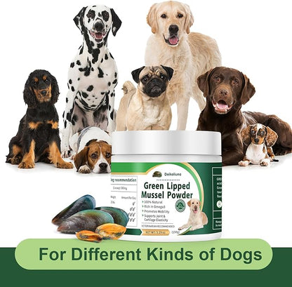 Green Lipped Mussels for Dogs & Cats, Dog Joint Supplement Powder Supports Joints, Tendons, Ligaments, Muscles, Green Lippled Mussels Powder for Pets Promote Normal Mobility & Flexibility (5.29 oz)