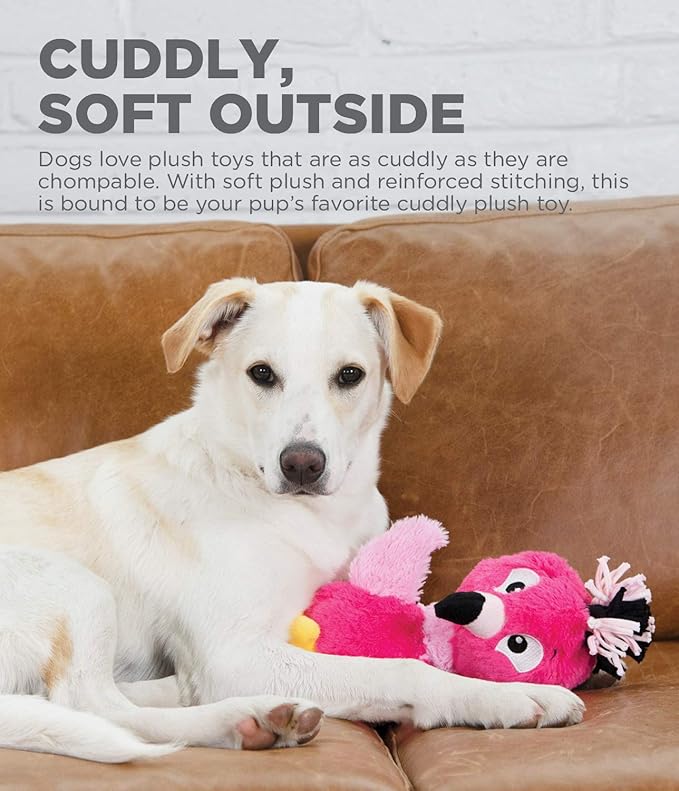 Outward Hound Braidy Budz Pink Flamingo Dog Toy - Cozy Plush Outside with Twisted Braided Jersey Inside, Small
