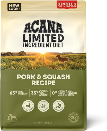 ACANA Singles Limited Ingredient Dry Dog Food, Grain Free, High Protein, Pork & Squash Recipe, 4.5 lb