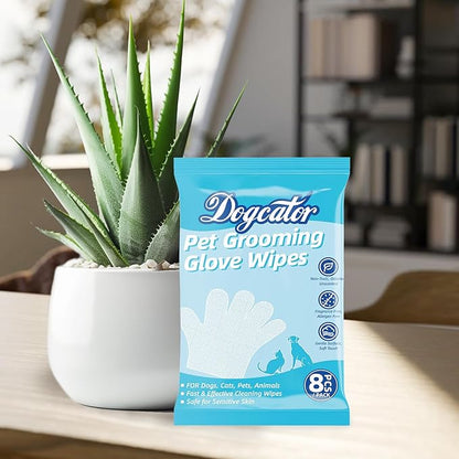 Dog Glove Wipes for Cleaning Paws Butt | Pet Grooming Deodorizing Dog Ear Glove Wipes | Fragrance Free Natural Puppy Glove Wipes | Soothes Itchy Dry Skin | 8 Count