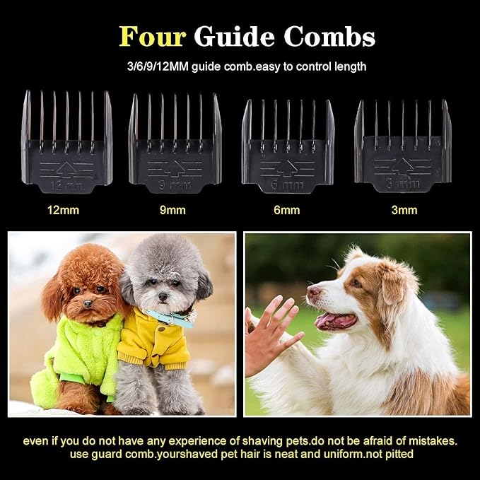 Cordless Dog Clippers for Grooming, Professional 5000mAh Battery Pet Clipper for Thick Coats Heavy Duty Dog Hair Trimmers Low Noise with Guard Combs for Dog Cat