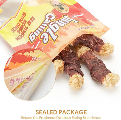 Jungle Calling Beef Tendons for Dogs, Duck Wrapped Tendons Dog Chews Long Lasting Hip and Joint Supplement for Dogs with Glucosamine (Knotted Bone)