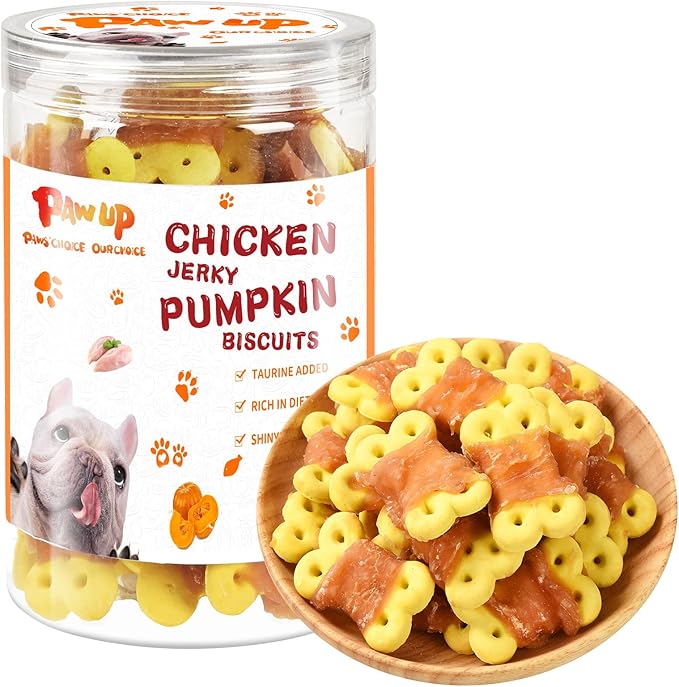 Dog Treats Chicken Wrapped Pumpkin Biscuits, Grain Rawhide and Gluten Free, w/Taurine Low Fat Healthy Chewy Training Treats,12.5 oz