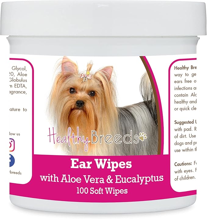 Healthy Breeds Yorkshire Terrier Ear Cleaning Wipes with Aloe & Eucalyptus for Dogs 100 Count