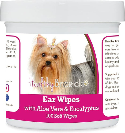 Healthy Breeds Yorkshire Terrier Ear Cleaning Wipes with Aloe & Eucalyptus for Dogs 100 Count