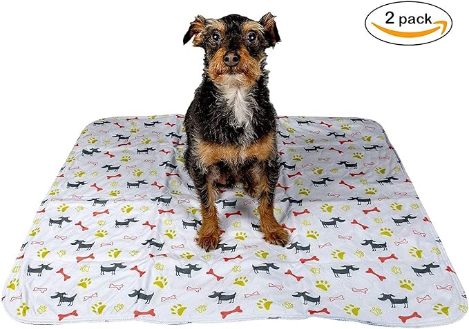 Washable Dog Training Pee Pads 2-Pack Large, Reusable Cloth for House Playpen Floor Waterproof, Leakproof for Whelping, Potty, and Crate Liner