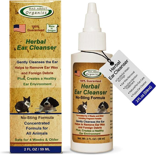 Herbal Ear Cleanser for Dogs, Organic Dog Ear Cleaner Solution, Gentle Ear Wash for Dogs, Ear Wax Removal, Dog Ear Infection Treatment, Natural Pet Ear Care, Puppy Ear Cleaner, 2oz