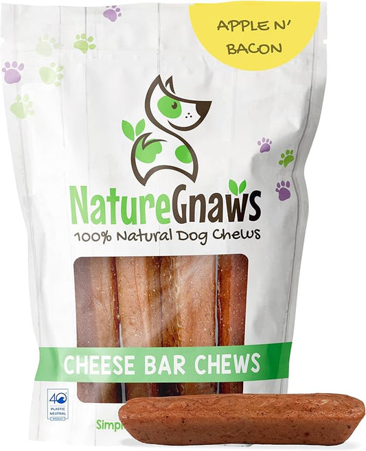 Nature Gnaws Cheese Bar Chews for Dogs – Natural Lasting Hard Chew Treats - Rawhide Free Dog Bones - Yak Alternative 4 Count