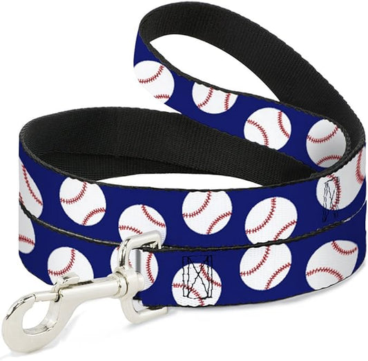 Dog Leash Baseballs Scattered Blue 4 Feet Long 1.5 Inch Wide