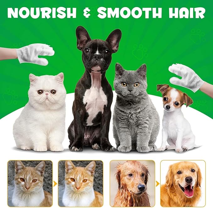 Hypoallergenic Cleaning Glove for Dog and Cat, Wipes Gloves for Dog and Cat Fur Face, Ear, Eye, Paws Cleaning Wipes Pet Wash Free Gloves, Grooming Wipes for Pet No Rinse Thick Dog Wipes Gloves 6PCS
