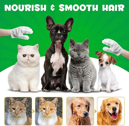 Hypoallergenic Cleaning Glove for Dog and Cat, Wipes Gloves for Dog and Cat Fur Face, Ear, Eye, Paws Cleaning Wipes Pet Wash Free Gloves, Grooming Wipes for Pet No Rinse Thick Dog Wipes Gloves 6PCS