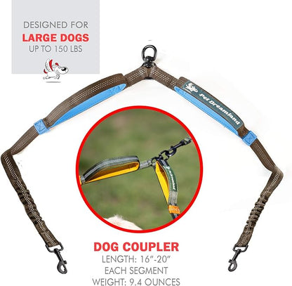 Exquisite Two Dog Leash Splitter | Double Dog Leash for Large Dogs Heavy Duty | No Tangle 2 Dog Leash Coupler | Dual Dog Leash Attachment | Retractable Dual Leashes for 2 Dogs