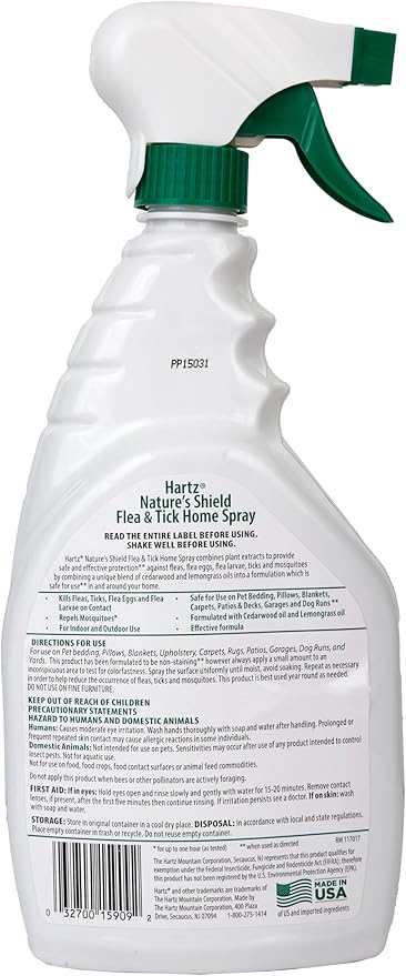Hartz Nature’s Shield Flea & Tick Home Spray, Natural and Effective Flea & Tick Prevention and Home Protection with Cedarwood and Lemongrass Oil, 32 Ounces