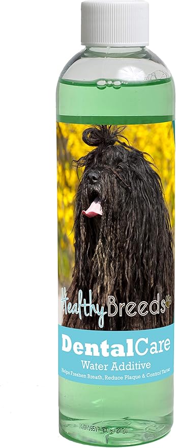 Healthy Breeds Dog Dental Care Water Additive for Bergamasco - Helps Freshen Breath, Reduce Plaque & Control Tartar - Mint Flavor - 8 oz
