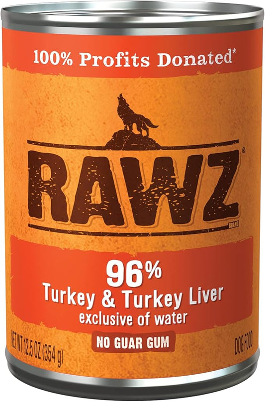Rawz 96% Meat Canned Wet Food for Dogs 12 Pack/ 12.5 oz. Cans (Turkey/Turkey Liver)
