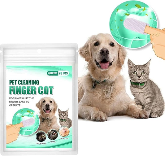 20Pcs White Teeth Cleaning Finger Wipes,Dog Eye WipesCleaning Wipes for Pet Teeth and Dog Tooth Brushing for Cleaning Teeth Ears and Eyes Suitable for Dogs and Cats Dirt and Discharge Pet Supplies