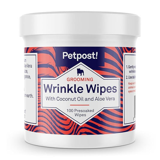 Petpost | Bulldog Wrinkle Wipes for Dogs - Cleans and Soothes Pug Wrinkles and Folds - Ultra Soft Cotton Pads in Coconut Oil Solution 100 ct.