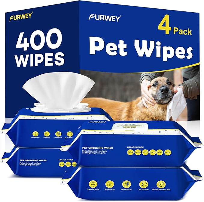 Pet Wipes 400 Dog Wipes – 8x8 Inch Unscented Dog Paw Cleaner Wipes for Body, Ears, Face, and Skin Ultra Thick & Soft with Hypoallergenic Formula Ideal Pet Wipes for Dogs & Cats