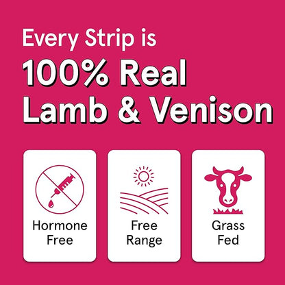 Real Meat Lamb & Venison Jerky Dog Treats - 8 Air-Dried Strips of Jerky Treats for Dogs - Grain-Free Jerky Treats Dog Snacks with 95% Human-Grade Free-Range Lamb & Venison - All-Natural Dog Jerky
