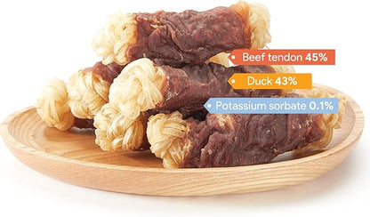Jungle Calling Beef Tendons for Dogs, Duck Wrapped Tendons Dog Chews Long Lasting Hip and Joint Supplement for Dogs with Glucosamine (Knotted Bone)