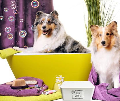 Woof Woof Dog Wipes Dispenser,Upgarde Size(8.2L x 4.9W x 3.9H inches),Dog Paw Butt Wipes Container Storage Box Pet Doggie Grooming Wet Wipes Holder (Dog Wipes(White))
