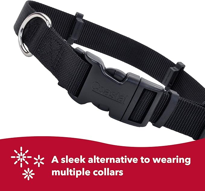 Coastal Pet SecureAway Flea Collar Protectors - Comfortable Dog Collar Accessory - Protective Flea Collar for Dogs - Adjustable Dog & Puppy Flea Collar Protection - Black, 1" x 18-26"