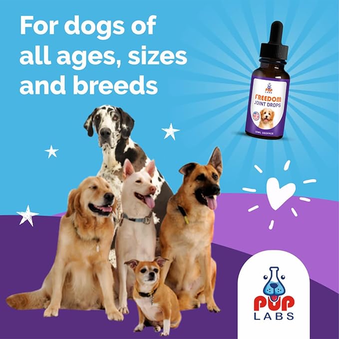 Freedom Joint Drops - Dog Joint Support Supplement Eases Stiffness and Aids Flexibility and Strength - for All Ages, Sizes, and Breeds, 3 30 ml Droppers