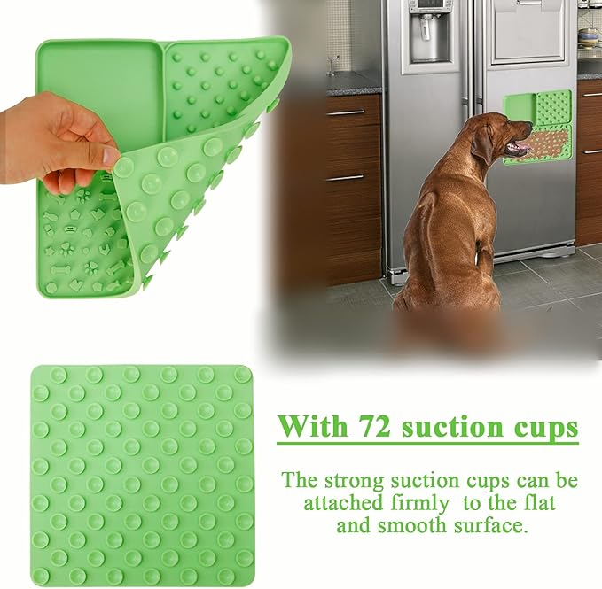 3 in 1 Lick Mat for Dogs/Cats, Dogs/Cats Lick Mat, Dogs/Cats Food Mat, Premium Lick Mats with Suction Cups, Slow Down The Pet's Eating Speed to Help Digestion(Green)