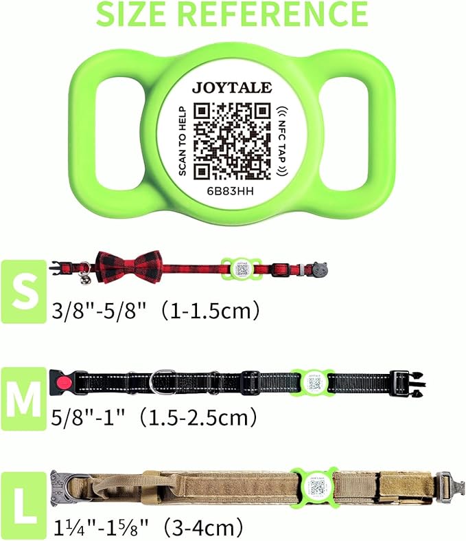 Joytale [ NO APP Required ] Silent Silicone QR Code Dog Tag, Slide On Dog Tags for 1.2-1.6Inch Wide Collars or Vest, NFC Pet Online Profile, Scan QR to Send Location Alert Email, Green, L
