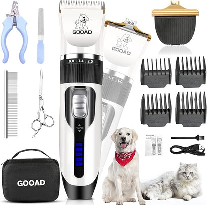 Dog Clippers Grooming Kit and Paw Trimmer,Cordless,Low Noise, Electric Quiet,Rechargeable, Dog Trimmer Grooming, Pet Hair Clippers for Thick Coats,Shaver for Small and Large Dogs Cats