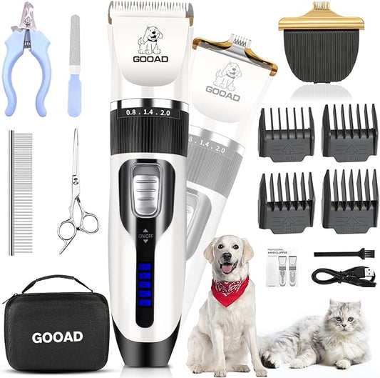 Dog Clippers Grooming Kit and Paw Trimmer,Cordless,Low Noise, Electric Quiet,Rechargeable, Dog Trimmer Grooming, Pet Hair Clippers for Thick Coats,Shaver for Small and Large Dogs Cats