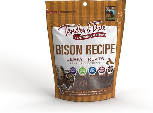 Tender & True Bison Jerky Treat, 4 oz Bag