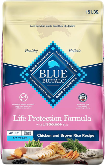 Blue Buffalo Life Protection Formula Adult Small Breed Dry Dog Food, Supports High Energy Needs, Made with Natural Ingredients, Chicken & Brown Rice Recipe, 15-lb. Bag