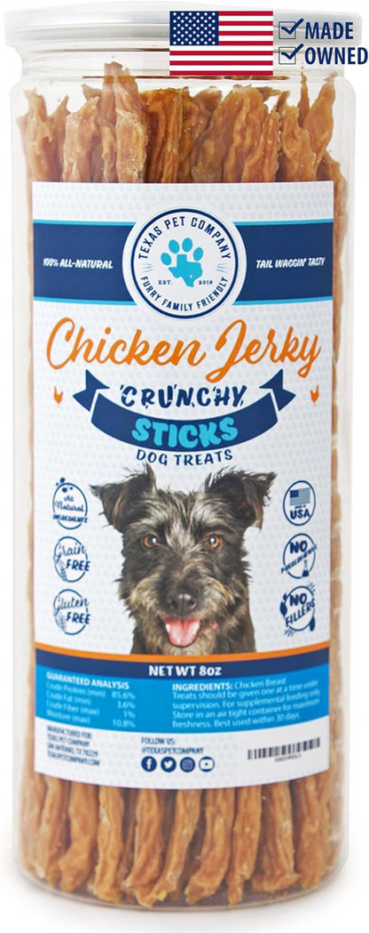 Chicken Jerky Sticks Crunchy Dog Treats Made in The USA Single Ingredient for Small to Large Dogs 75 Count 8oz