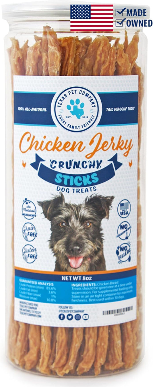Chicken Jerky Sticks Crunchy Dog Treats Made in The USA Single Ingredient for Small to Large Dogs 75 Count 8oz