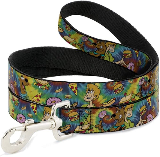 Dog Leash Scooby Doo and Shaggy Poses Munchies Tie Dye Multi Color 4 Feet Long 1.0 Inch Wide
