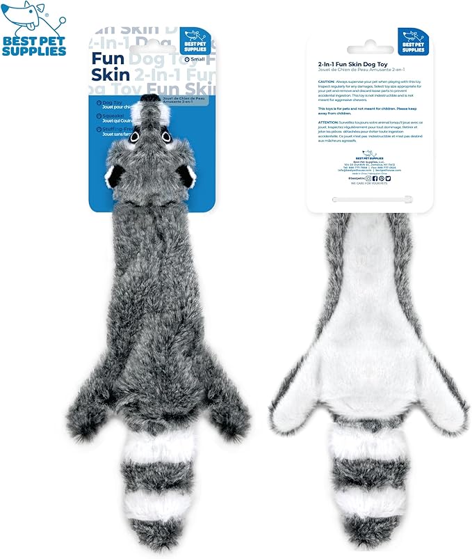 Best Pet Supplies Stuffing Free Squeaky Dog Toys for Small Dogs, Medium Dogs, and Large Dogs, Durable, Best Dog Chew Toy for Teething Puppy, Indoor Play - Fox, Raccoon, Small