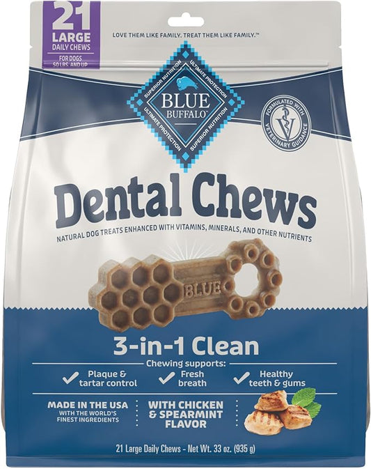 Blue Buffalo Dental Chews Large Natural Dog Treats, Chicken & Spearmint 33-oz Bag (21 Count)