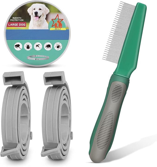 UrbanX Natural Flea Flea & Tick Treatment & Prevention Collar for Medium & Large Dogs, Waterproof, Adjustable (2 Packs with Comb)