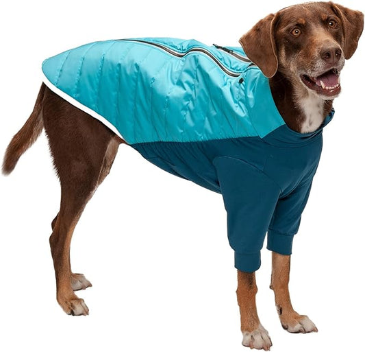 Furhaven Water-Repellent Large Dog Coat, Washable w/ Leash Access & Stretch Fabric - Pro-Fit Active Jacket - Aquamarine, Large