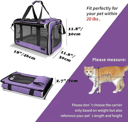 Carrying Bag for Yorkie Dog Travel Kennel Ventilated Softside Pet Carrier Tiny Dog Crate for Teacup Poodle 12lb Large Kitty Transport Cage with Cover Chihuahua Supply Purple