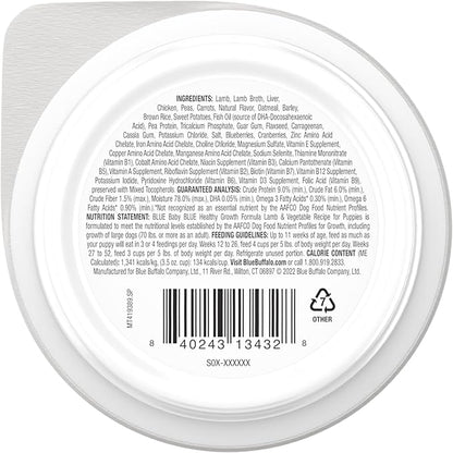 Blue Buffalo Baby BLUE Natural Puppy Wet Dog Food, Healthy Growth Formula with DHA, Lamb and Vegetable Recipe, 3.5-oz. Cups (12 Count)