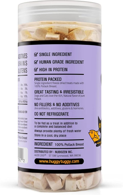 Freeze Dried Treats Pollack Fish for Dog and Cat - Natural Single Ingredient, Pet Food Pet Treat High Protein - No Fillers, Preservatives, or Additives, Gluten and Grain Free - 3.35 Oz