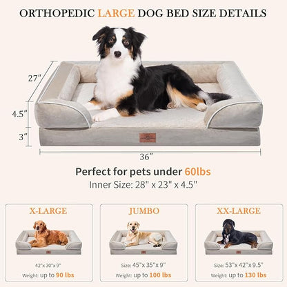 Waterproof Dog Beds for Large Breed Dogs, Large Dog Beds Orthopedic Foam, Comfy Pet Bed Sofa with Washable Removable Cover & Non-Slip Bottom(Large,Beige)