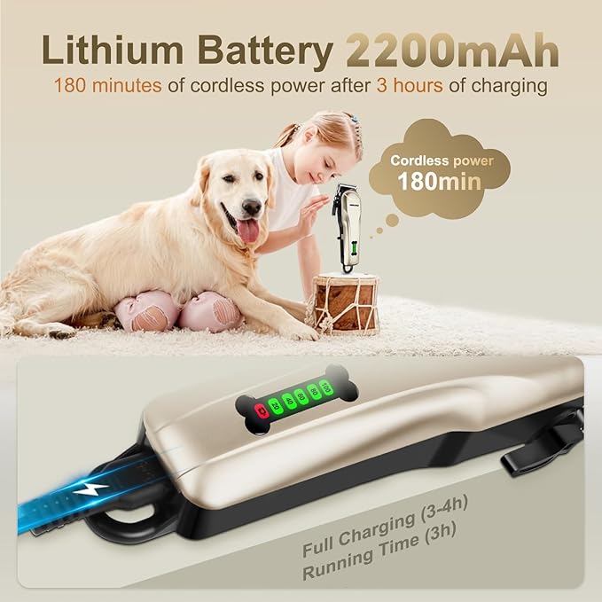 Dog Clippers, Professional Dog Grooming Kit, Low Noise Rechargeable Dog Clippers for Grooming, Cordless Electric Quiet Hair Grooming Clippers for Dogs Cats Pets