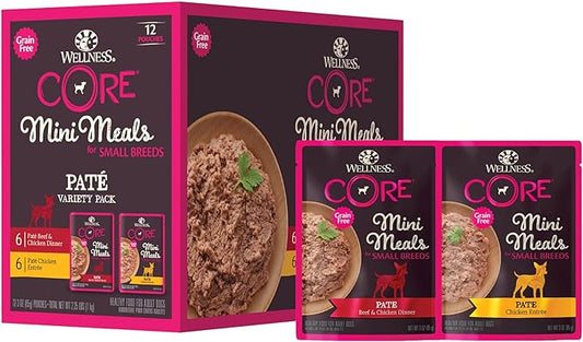 Wellness CORE Natural Grain Free Small Breed Mini Meals Pate Variety Pack, 3-Ounce (Pack of 12)