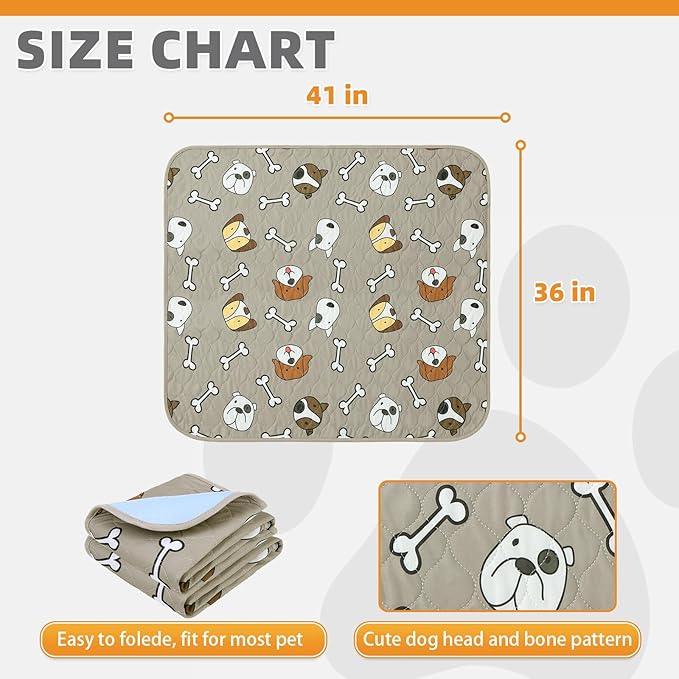 KOOLTAIL Washable Pee Pads for Dogs, 2 Packs 36*41in Reusable Super Absorbent Dog Whelping Training Pads, Crate Pads for Puppy Cages, Nonslip Waterproof Large Dog Mats for Floors Bed Playpen Car Sofa